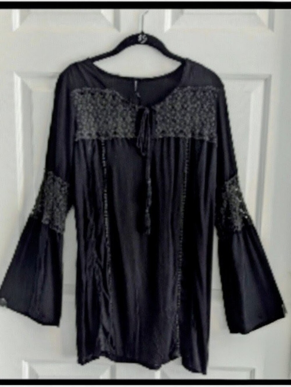 Raviya Black Lace Boho Swimsuit Coverup Tunic Dress Top Macrame Festival